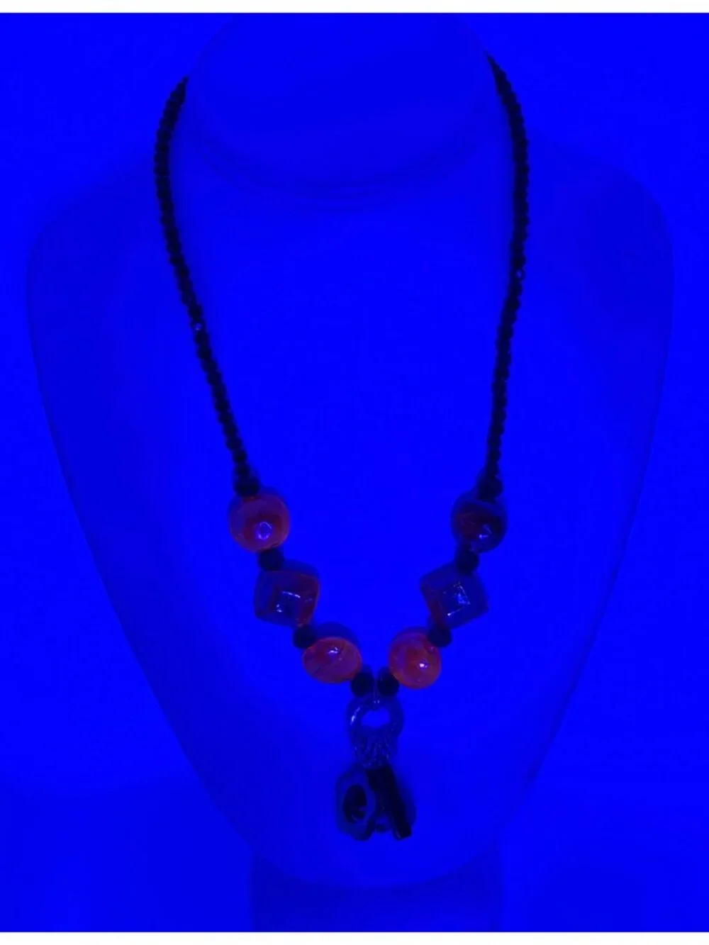DayGlow Orange Necklace Glass & Acrylic Beads Glows Under Blacklight